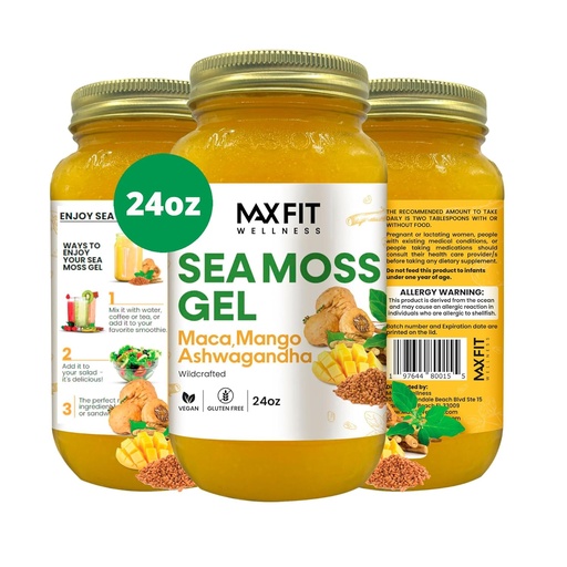 [BRSROZT7CUIA4C3J] MAX FIT Sea Moss Gel Maca Ashwagandha 24oz Wildsrafted Gold Sea Moss Gel from Saint Lucia  по 92 Витамини и минерали - Pure Raw+Non-GMO