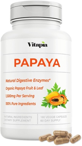 [BRSROBQLBYMQA2TL] Papajos vaisių fermentas kapsulės Disperguoti, Bloating Relief, Immune Support for Men & Women - 1500mg Organic Papaya Mill Per Servant - 180 Veggie Capsules - Non- GMO, Gluten- Free, Vegan- Friendly