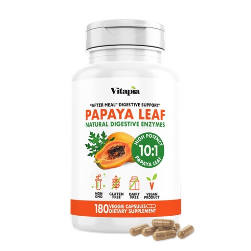 [BRSROBQLBYMQA2TL] Papaya Leaf 10:1 Extract - Natural Digestive Enzymes for Digestion, Bloating Relief, Immune Support - 1500mg Per Serving - 180 Veggie Capsules - Non-GMO, Gluten-Free, Vegan-Friendly Supplement