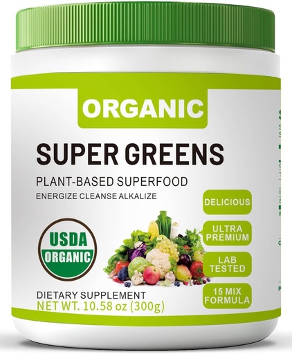 [BRSROGQLARYBADYY] Organic Super Green Superfood Powder with Spirulina & Chlorella for Gut Health, Supports Immunity, Digestive Health, Natural Energy, Probiotic, Antioxidant, Digestive Enzymes, (300grs)