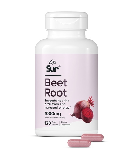 [BRSROBAHCMNQMH35] Sur Organic Beet Root Capsules 1000mg - Supports Healthy Circulation and Increased Energy - Nitric Oxide Superfood (120 Capsules)