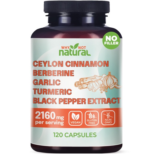 [BRSRMHY6AEFG22Q3] 5-in-1 Organic Ceylon Cinnamon Capsules with Berberine, Garlic, Turmeric, Black Pepper Extract Pills