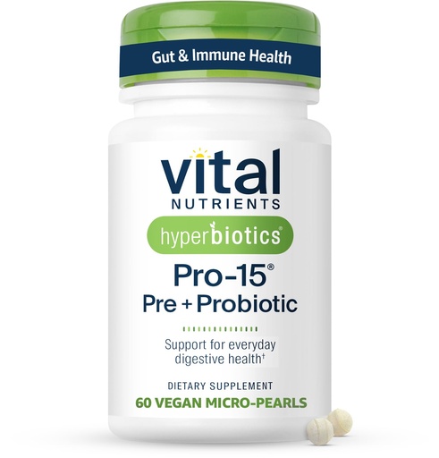 [BRSWIGAMBAIBUA3M] Hyperbiotics Vital Nutrients Pro-15 Prebiotics and Probiotics for Women and Men | 15 Science Backed Strains | Supports Occasional Constipation, Diarrhea, Gas & Bloating | 60 Vegan Time Release Pearls