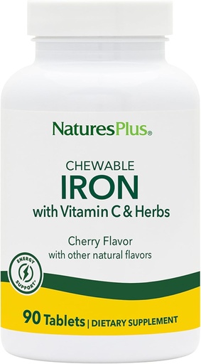 [BRSWG2QEBYGROFY4] NaturesPlus Chewable Iron, Cherry - 90 Tablets, Pack of 2 - Supports Healthy blood ' Natural Energy Production - High-Potency supplement with Vitamin C ' Herbs - 180 Total Servings