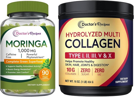 [BRSRABT7CIMRGFA2] Doctor's Recipes Moringa 90 Vegan Caps & Multi Collagen Peptides Powder 16oz
