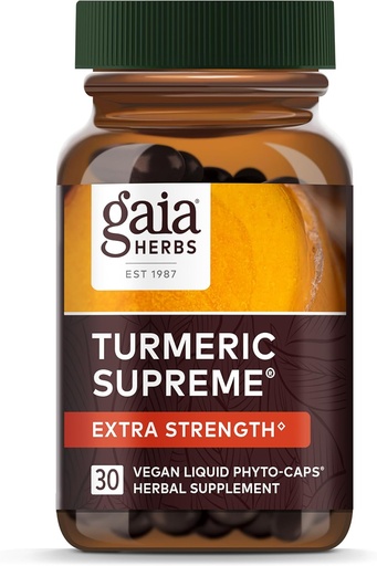 [BRSWKYAZBUHQOCYZ] Gaia Herbs Turmeric Supreme Extra Strength - поддерживает случайный отек от нормального ношения и слезы - с куркумином куркумы и черным перцем - 30 веганских жидких фитокапсул (до 30-дневного снабжения)