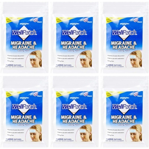 [BRSWKEIICQCWOED6] WellPatch Cooling Headache Pads, Migraine 4 Pads in a Pack. (Pack of 6)= 24pads