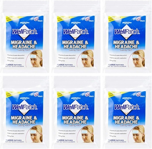 [BRSWKEIICQCWOED6] WellPatch Koelende Hoofdpijn Pads, Migraine 4 Pads in een Pack. (verpakking van 6) = 24 pads