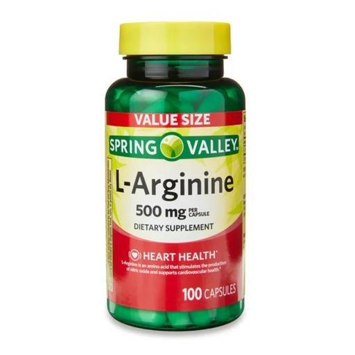 [BRSRAYY6OANBQDQ3] Generic Spring Valley L'Arginine Amino Heart Health Supplement Capsules, 500mg, Value Size, 100 Count + 1 Mini Pill Container (Style & Color Varies)