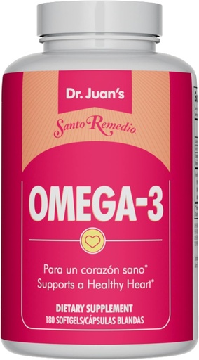 [BRSRMEARDEDWYF3H] Santo Remedio Omega 3, Supports Cardiovascular Health, Dietary Supplement, No Artificial Colors, Total Omega-3 Fatty Acids 2000 mg, 180 Softgels, 90 doses