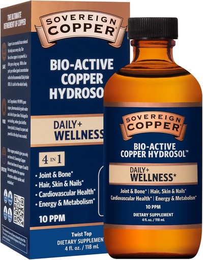[BRSW2GIKCN4AGC3F] Sovereign Bio-Active Copper Hydrosol - Bioavailable Copper Liquid Supplement for Adults and Kids with Silver Hydrosol for Hair, Skin, and Nails - 4 fl oz (118 mL)