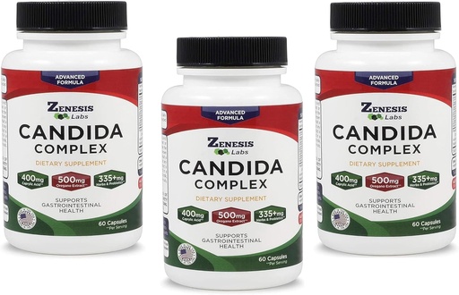 [BRSRAZQ3BYIRGAAU] Zenesis Labs Candida Complex Cleanse Detox Caprylic Acid Supplement, Oregano Extract, Probiotics, Enzymes - Bulk 180 Capsules, 90 Day Supply (60 Capsules/Bottle)