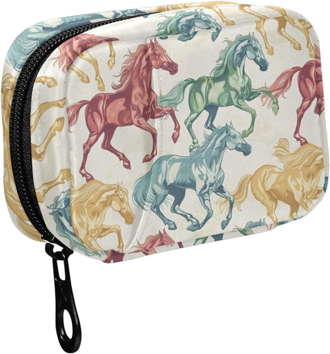 [BRSRABTYO54G2ALG] Fustylad Beautiful Running Horses Pill Organizer for Purse, Weekly Portable Pill Box with Zipper to Storage Vitamins Fish Oils Медикации добавки