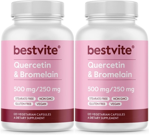 [BRSWGCD6AAAWA23V] BESTVITE Quercetin with Bromelain 500mg/250mg (240 植物瓶装) (120 x2) - 无 Stearates - 无二氧化硅 - Vegan - 非 GMO - Gluten Free