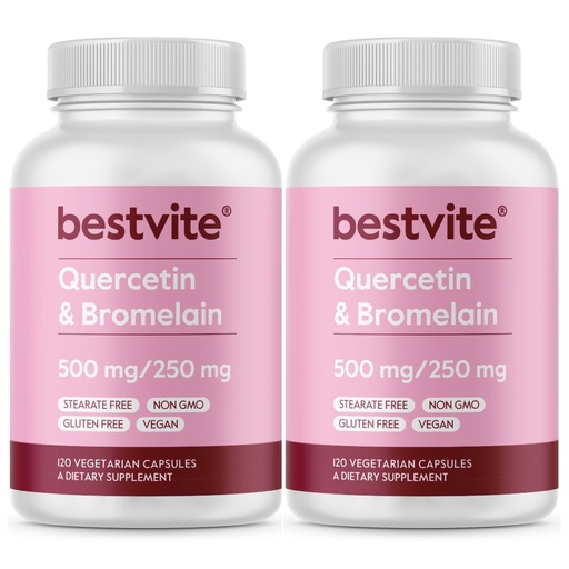 [BRSWGCD6AAAWA23V] BESTVITE Quercetin with Bromelain 500mg/250mg (240 Vegetarian Capsules) (120 x 2) - No Stearates - No Silicon Dioxide - Vegan - Non GMO - Gluten Free