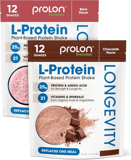 [BRSROCDRPJYWECDV] Prolon Longevity Plant Based Protein Powder | Muscle Synthesis & Repair, Healthy Aging, Boost Performance | Vitamins, Gluten Free, Amino Acids | 25g of Protein | Chocolate and Berry, 24 Packets