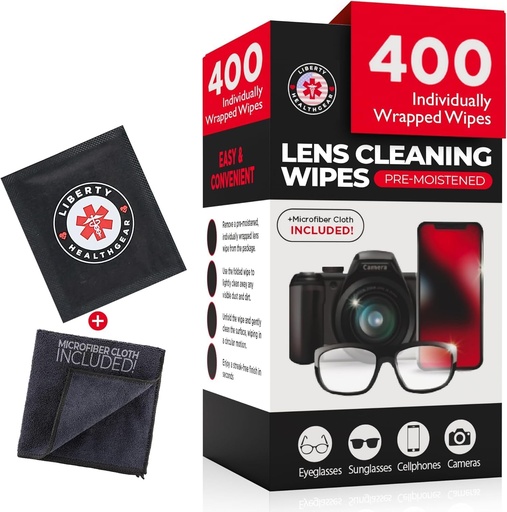 [BRSRA2Y5BYHWGF32] 400 Eyeglass Cleaning Wipes + Microfiber Cloth for Eyeglasses & Lens Cleaner | Pre-Moistened, Individually Wrapped, Less Alcohol Formula | Lens Wipes for Eyeglasses, Eye Glasses, Lenses & Screen