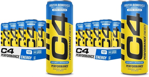 [BRSROAI7BMDRS2DU] C4 Energy Drink 12oz (24-es csomag) - Fagyasztott Bombsicle - Sugar Free Pre Workout Performance Drink mesterséges színek vagy festékek nélkül