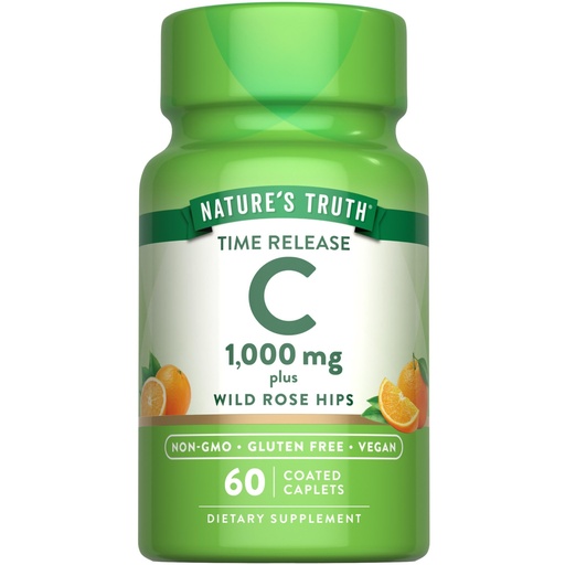 [BRSWKGD5BEMR62Y5] Nature's Truth Vitamin C with Rose Hips 1000mg | 60 Coated Caplets | Vegan, Non-GMO & Gluten Free Supplement | Vegan, Non-GMO & Gluten Free Supplement
