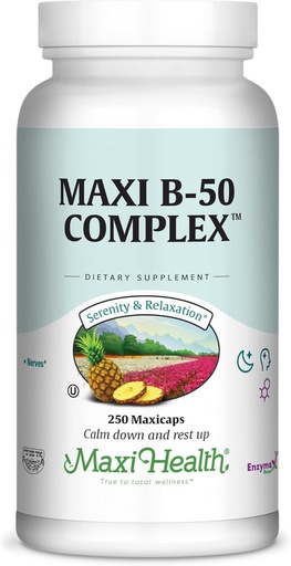 [BRSWIYAKCUOQY3TK] Maxi Health Relief witamina B Kompleks dla kobiet i mężczyzn, Witamina B6, B12, Biotin, Inozytol, Folate, Wegan, Gluten & Soy & Milk Free, Kosher, Unflavored, 100 Count