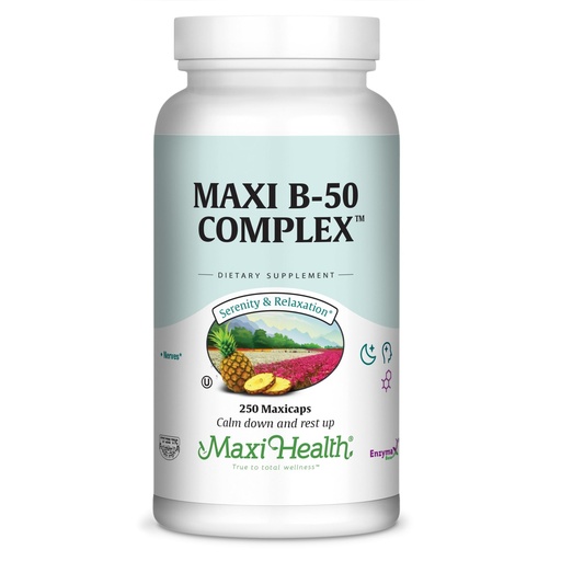 [BRSWIYAKCUOQY3TK] Maxi Health Stress Relief Vitamin B Complex for Women and Men, Vitamin B6, B12, Biotin, Inositol, Folate, Vegan, Gluten & Soy & Milk Free, Kosher, Unflavored, 250 Count