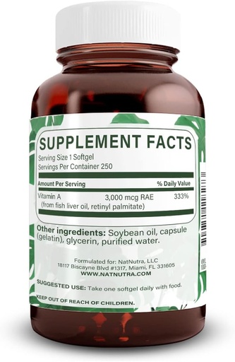 [BRSWYA35BMMAYADZ] Natural Nutra Vitamin A 10,000 IU Softgels – High Potency Eye and Skin Vitamins – Gluten-Free - Supplement for Sight & Skin Health – Fish Liver Oil for Men and Women, Gluten Free 250 Softgels (2 Pack)