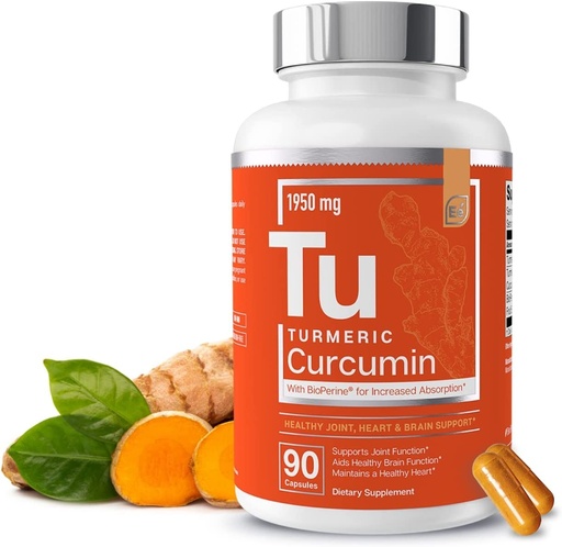 [BRSWGH3QPMPAA335] Essential Elements Turmeric Curcumin - Joint, Heart & Brain Support - with BioPerine for Optimal Absorption 1950 mg - 90 Count - 30 Servings