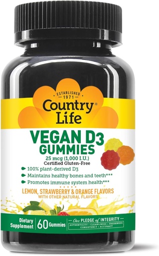 [BRSWKFQIOZ5GIFL2] COUNTRY LIFE Vegan D3 Gummies, 60 Count