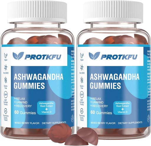 [BRSRMYANPMCWCYDF] 2 Pack Ashwagandha Gummies & Vitamina D3 Gummies Organic Aswangdha Supplement for Improve Sleep, Stress Relief & Mood Calm (No-GMO, Gluten-Free &amp; Sugar Free)