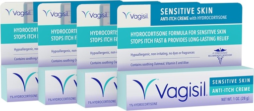 [BRSWYAY6DMPAA2DP] Vagisil Feminine Anti-Itch Cream for Women, Sydrocortisone的敏感皮肤配方,帮助缓解Yeast感染刺激,妇科医生测试,Soothes & Cools, 1oz (Pack of 4)
