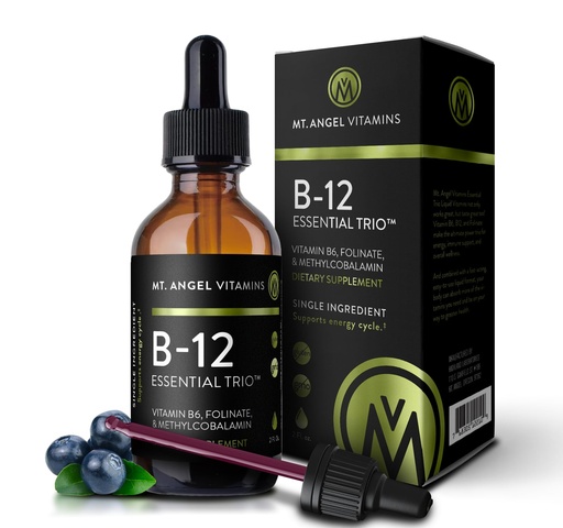 [BRSWECQ6BUCAOCDO] Mt. Angel Vitamins - B12 Essential Trio - Vegan Sublingual Drops with High-Potency Methyl B12, B6 & Folate - Easy Absorption Liquid - Non-GMO, Made in USA