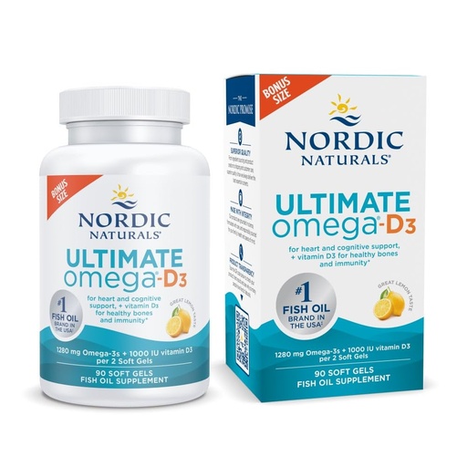 [BRSWGBDQCN4BQ2Y2] Nordic Naturals Ultimate Omega-D3, Lemon Flavor - 90 Soft Gels - 1280 mg Omega-3 + 1000 IU Vitamin D3 - EPA & DHA - Promotes Brain, Heart, & Immune Health - 45 Servings