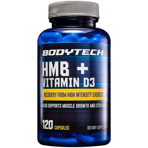 [BRSWYZL7DJYRG2TA] BodyTech HMB + Vitamin D3 - Supports Muscle Growth, Strength & Recovery (120 Vegetable Capsules)
