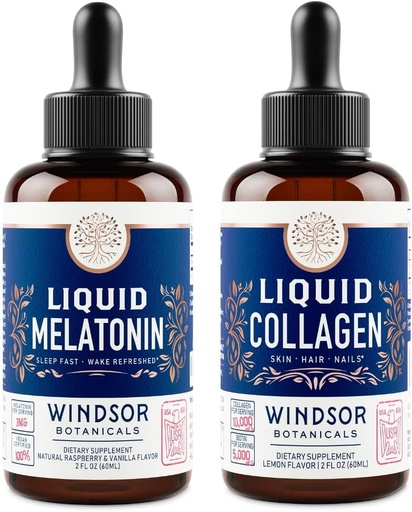 [BRSW2CAZA4CR4HQY] WINDSOR BOTANICALS Melatonin and Collagen Liquid Rest and Recuperation Skin Bundle