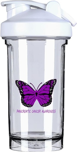 [BRSRAAYDCENRYAA2] Pancreatic Cancer Awareness 18 Ounce Shaker Bottle Drink Mixer Leak-proof Pre Workout Protein Shakes Meal Replacement Shakes Bottles 500ML/18 Oz White&-1&-1