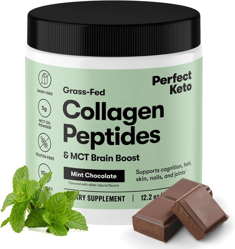[BRSRA2T4OUBBMFLF] Perfect Keto Collagen Protein Powder with MCT Oil - Grassfed, GF, Multi Supplement, Best for Ketogenic Diets, Use as Keto Creamer, in Coffee and Shakes for Women & Men (Mint Chocolate)