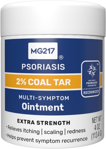 [BRSRAYL7OUOQICDB] MG217 2% Coal Tar Ointment for Psoriasis, Extra Strength Multi Symptom Relief, Effectively Relieves Itching, Scaling, Redness, Vitamin A, D and E, 4 oz Jar