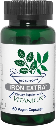 [BRSWIYQGPIPWAHY7] Vitanica Iron Extra, Iron Supplement Enhanced Absorption with Vitamin C 500mg, Methylfolate 400mcg, B12 Vitamin 500mcg, Calcium, Yellow Dock, Dandelion Root & Nettle Leaf Extract, Vegan, 60 Capsules