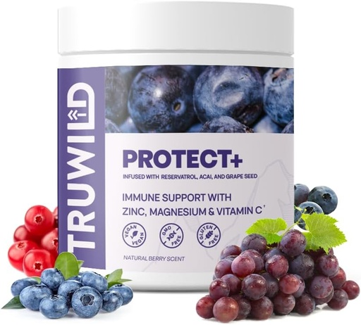 [BRSWYZTYPMIR4CIV] TruWild Protect+ Vegan Immune Support & Antioxidant, All Natural Vitamin C, Zinc, Magnesium, Resveratrol, Acai, Non GMO, Gluten Free Capsule Supplement Made in The USA cGMP, 30 Servings