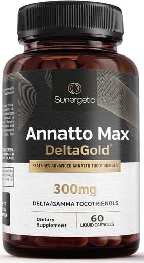 [BRSRMCYFAAHA2FI4] Sunergetic Premium Annatto Tocotrienol Supplement – with DeltaGold – Tocotrienols Vitamin E 300 mg – Supports Liver, Immune & Heart Health - Delta + Gamma Tocotrienols (60 Liquid Capsules)