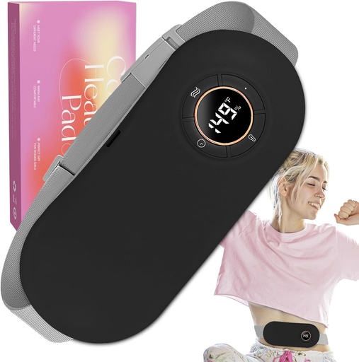 [BRSRAHAPAR7QAYDL] Heating Pad for Period Cramps 5000mAh - 6 Heat Levels & 6 Massage Modes - 3 Timer Settings, Portable Cordless Menstrual Heating Pad Gifts for Her, Women, Girl and Wife