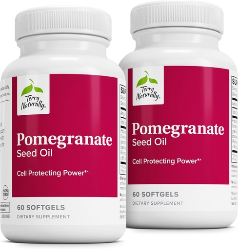 [BRSWKHD2BYMWK2DG] Terry Naturally Pomegranate Seed Oil - Dietary Supplement to Support Cardiovascular Health - Herbal Non-GMO Supplement with Omega-5 & Pomegranate Extract - 60 Softgels, 2 Pack