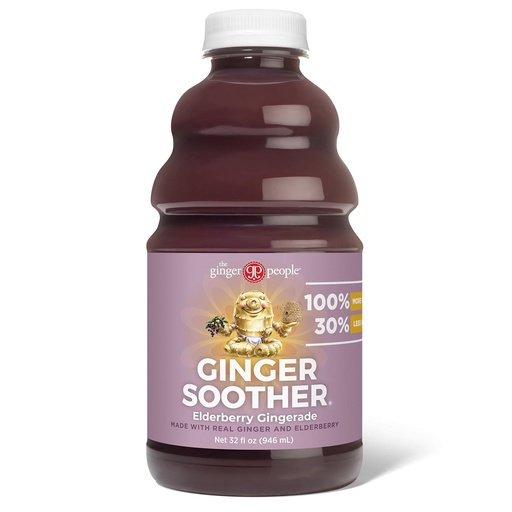 [BRSRAYAZPIPWA23K] Ginger Soother Elderberry Gingerade – Immununterstützung, 30% weniger süß, mehr Ingwer, Real Simple Ingredients, Genießen Sie Hot or Cold - 32 Fl Oz Bottle (Pack mit 1)