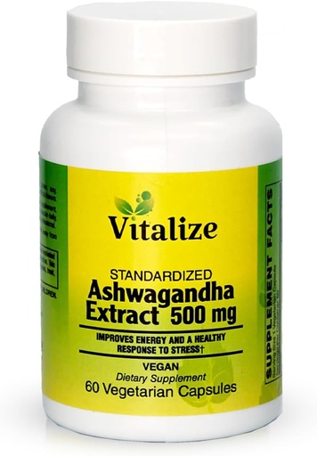 [BRSROGADCECB6AAV] Vitalize - Ashwagandha Extract | Improves Energy | Superb Cortisol Manager | Vegan | Dietary Supplement | 60 Ashwagandha Capsules | Ashwagandha 500mg | Non-GMO | Gluten Free