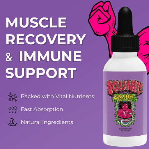[BRSRAFQQA55QMG3F] KLUNK! Liquid Recovery Supplement - Ondersteuning Muscle Recovery, Verminderen Krampen, Boost Energie en Immuniteit - Magnesium druppels met vitamine C, Zink en Bromelain (60ml) 