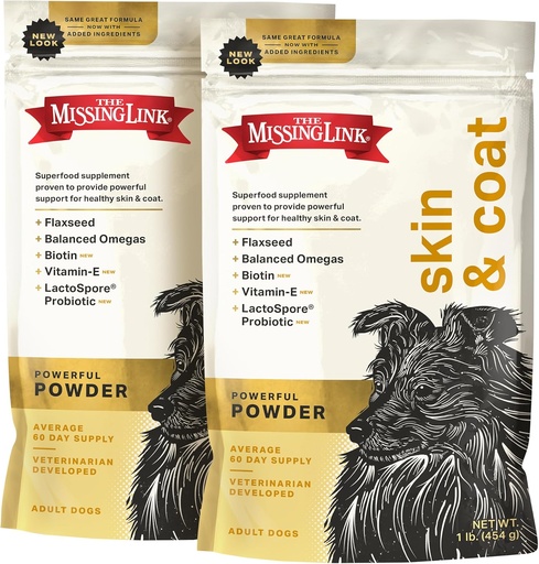 [BRSRAAYFBEDWO2DF] The Missing Link Skin & Coat + Probiotics Supplement 1lb Bag 2/Pack - Powerful Superfood Powder for Dogs Supports Healthy Skin & Glossy Coat, Promotes Hair Growth