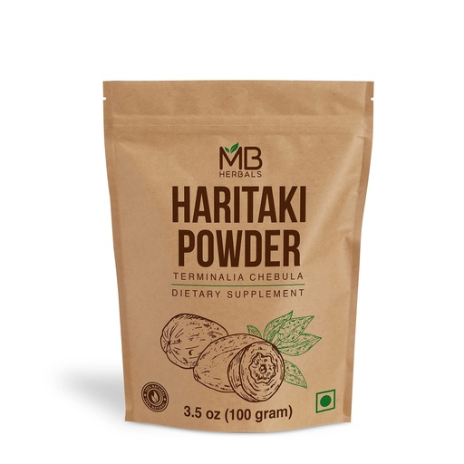 [BRSWGGQKBAFBUE3G] MB Herbals Haritaki Powder 3.5 oz / 100 Gram | Inknut Powder | Terminalia chebula | Harde | Chebulic Myrobalan | No Preservatives
