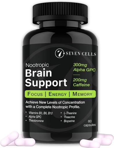 [BRSROHQPO56BACLH] Brain Support Add with 300mg Alpha GPC & 200mg Natural Caffeine & Vitamins for Bilişsel Sağlamlıq, Enerji, Memory and Focus - Brain Booster (60 Capsules, 1-Month Supply)