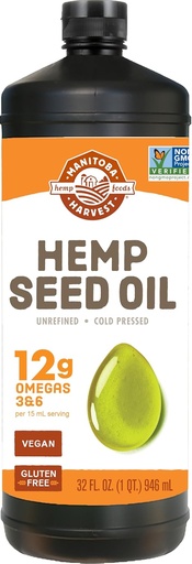 [BRSWIYT6CENRW33I] Manitoba Harvest Hemp Seed Oil, Cold Pressed, Premium Quality, 12g of Omegas 3 & 6 Per Service, Hydrate & Nourish Skin - Non GMO, Vegan, Gluten Free, Great for Cooking, salata Elbiseleri, 32 Fl Oz