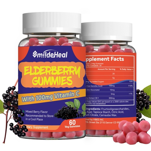 [BRSRAYIBOICRQ3LZ] Elderberry Gummies, Elderberry Extract 300mg, with Vitamin C and Zinc, Strawberry Flavor Gummies, Non-GMOs, Gluten Free, Vegan-Friendly, Immune Support, 60 Count (Pack of 2)